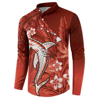 Personalized Hawaiian Maori Hammerhead Shark Button Sweatshirt Ulaula Plumeria LT9 - Polynesian Pride