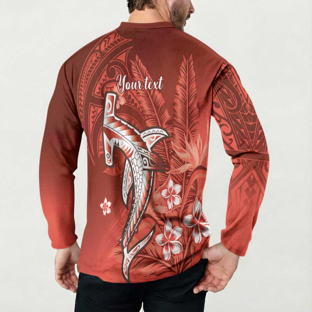 Personalized Hawaiian Maori Hammerhead Shark Button Sweatshirt Ulaula Plumeria LT9 - Polynesian Pride