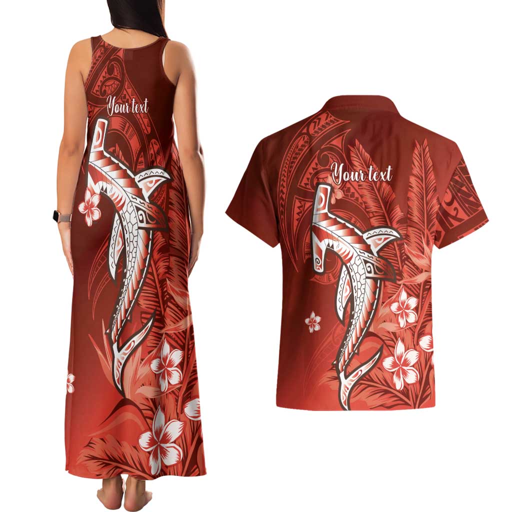 Personalized Hawaiian Maori Hammerhead Shark Couples Matching Tank Maxi Dress and Hawaiian Shirt Ulaula Plumeria - Polynesian Pride