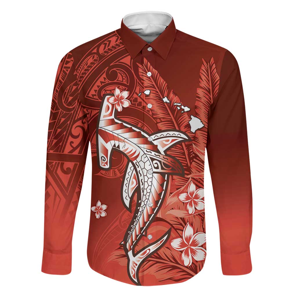Personalized Hawaiian Maori Hammerhead Shark Family Matching Long Sleeve Bodycon Dress and Hawaiian Shirt Ulaula Plumeria