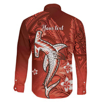 Personalized Hawaiian Maori Hammerhead Shark Family Matching Long Sleeve Bodycon Dress and Hawaiian Shirt Ulaula Plumeria