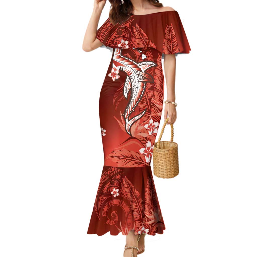 Personalized Hawaiian Maori Hammerhead Shark Family Matching Mermaid Dress and Hawaiian Shirt Ulaula Plumeria