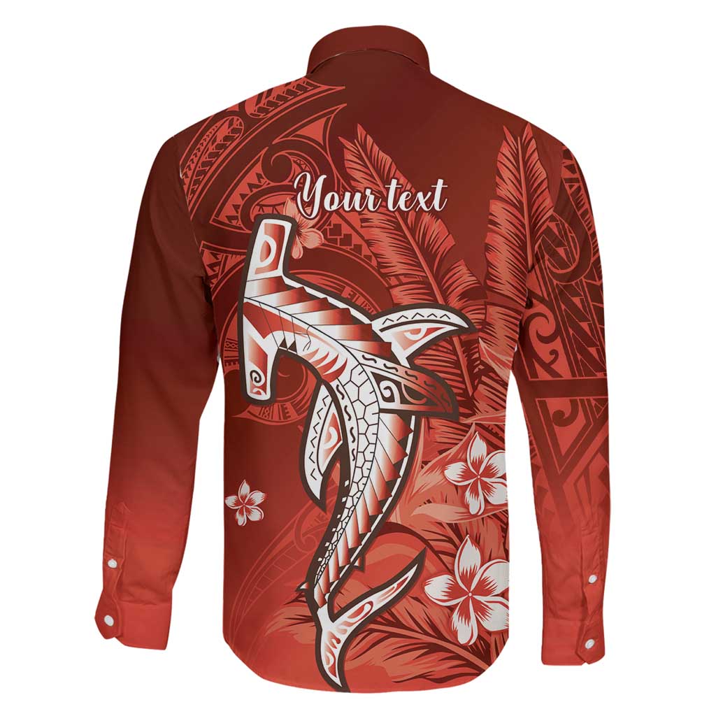 Personalized Hawaiian Maori Hammerhead Shark Family Matching Off The Shoulder Long Sleeve Dress and Hawaiian Shirt Ulaula Plumeria