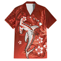 Personalized Hawaiian Maori Hammerhead Shark Family Matching Off Shoulder Short Dress and Hawaiian Shirt Ulaula Plumeria