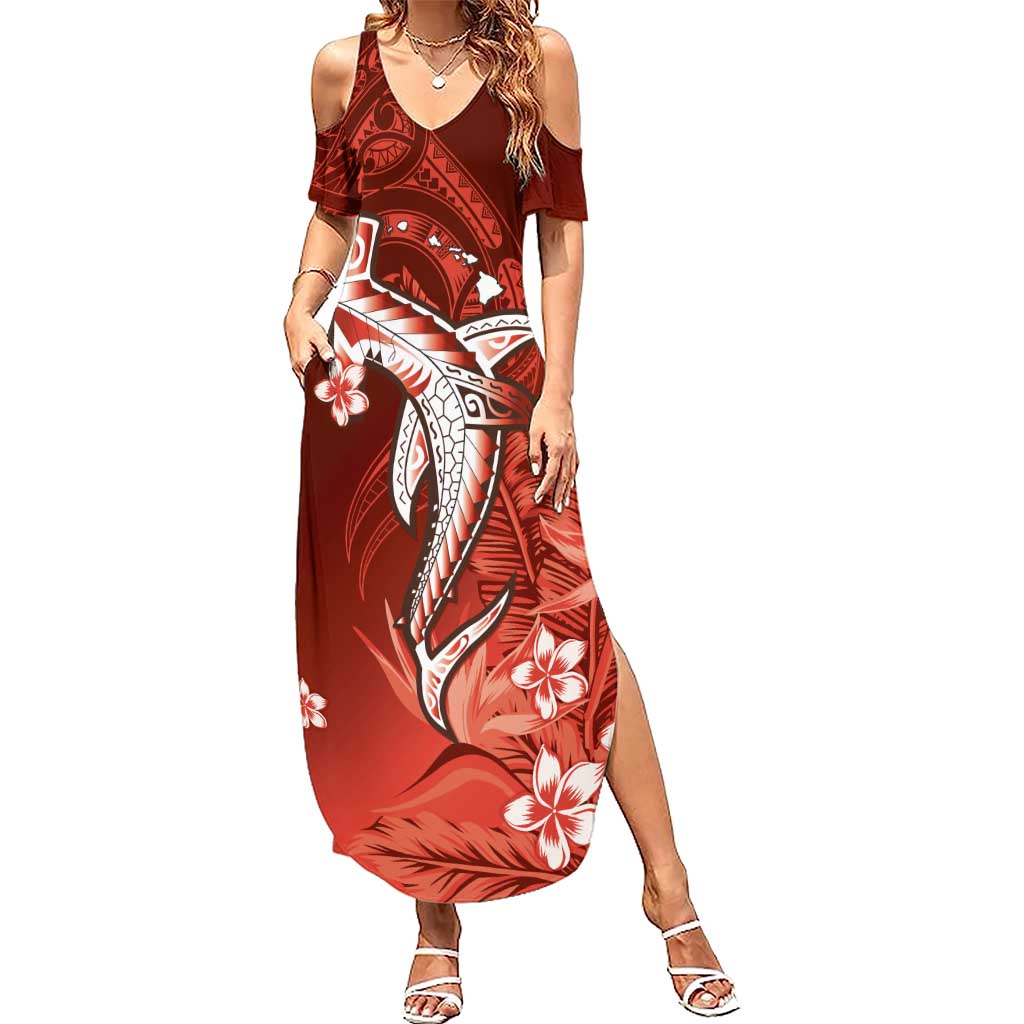 Personalized Hawaiian Maori Hammerhead Shark Family Matching Summer Maxi Dress and Hawaiian Shirt Ulaula Plumeria