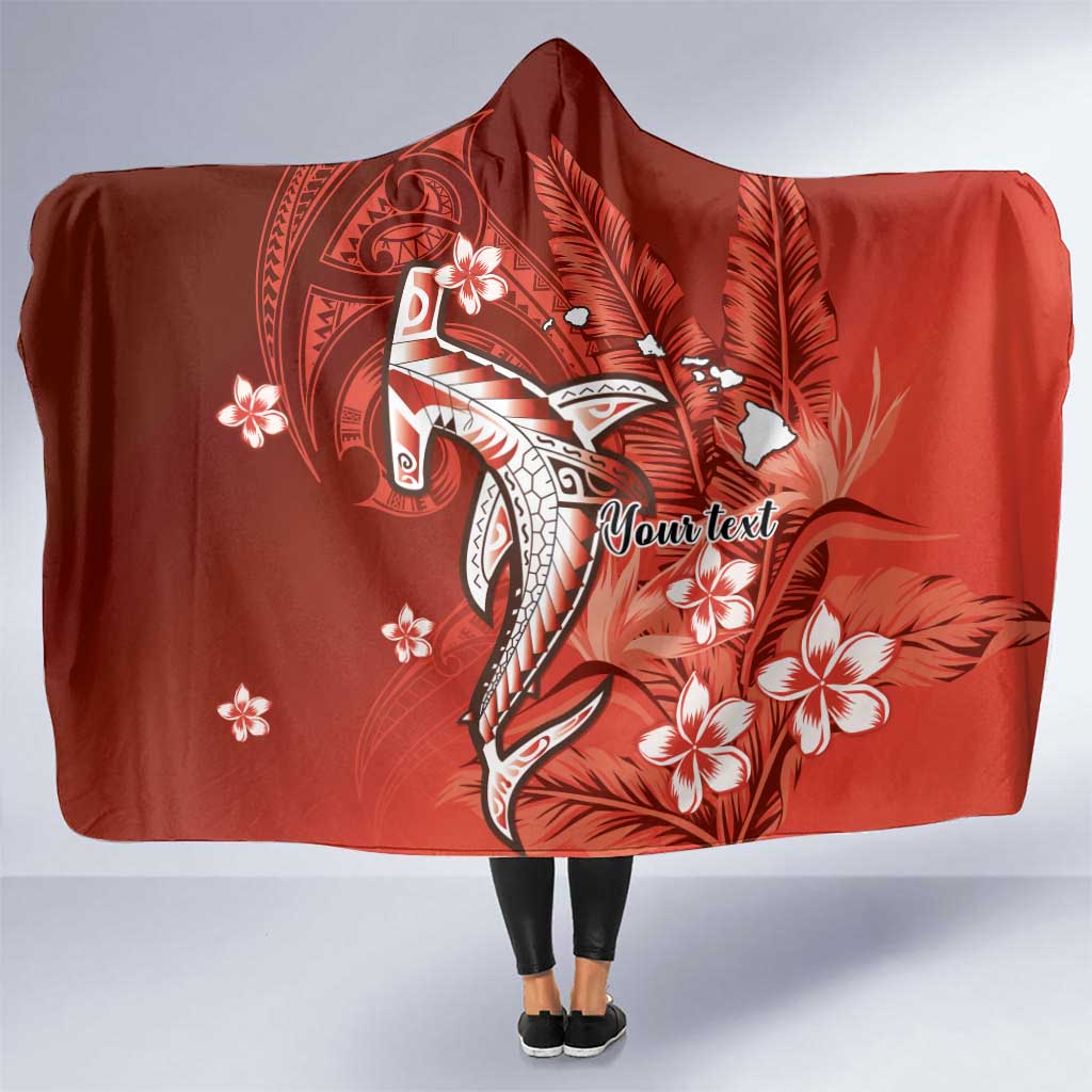Personalized Hawaiian Maori Hammerhead Shark Hooded Blanket Ulaula Plumeria - Polynesian Pride