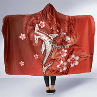 Personalized Hawaiian Maori Hammerhead Shark Hooded Blanket Ulaula Plumeria - Polynesian Pride