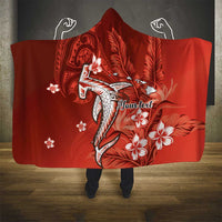 Personalized Hawaiian Maori Hammerhead Shark Hooded Blanket Ulaula Plumeria - Polynesian Pride