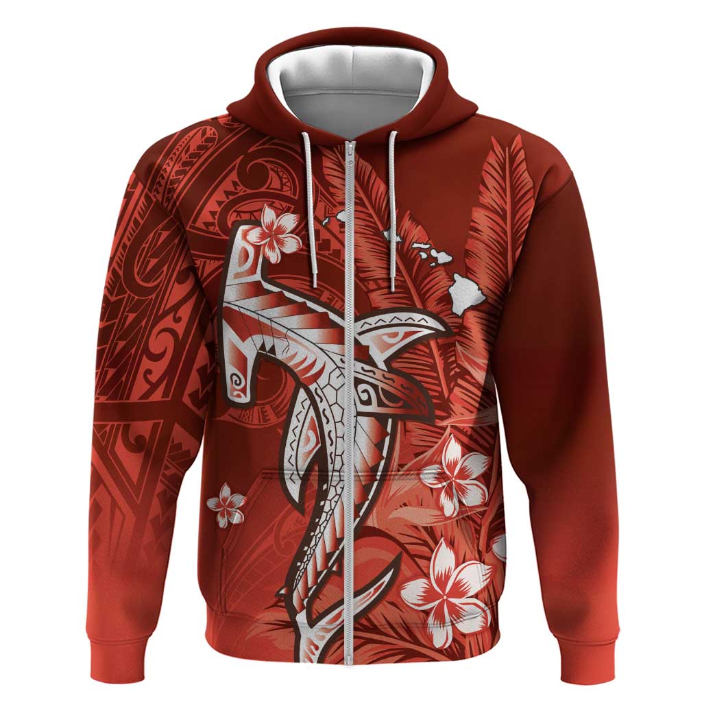 Personalized Hawaiian Maori Hammerhead Shark Hoodie Ulaula Plumeria - Polynesian Pride