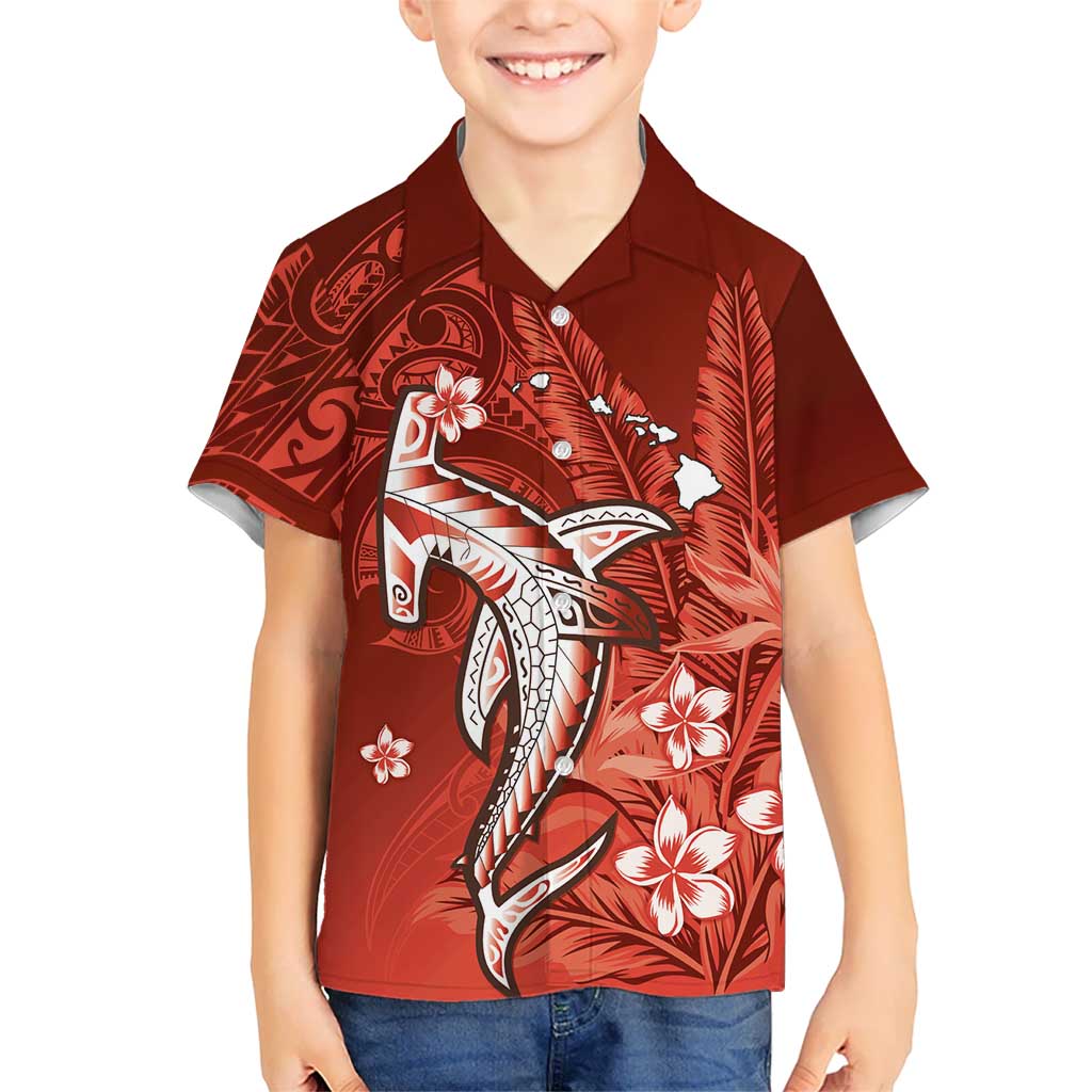 Personalized Hawaiian Maori Hammerhead Shark Kid Hawaiian Shirt Ulaula Plumeria - Polynesian Pride