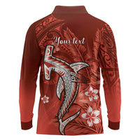 Personalized Hawaiian Maori Hammerhead Shark Long Sleeve Polo Shirt Ulaula Plumeria - Polynesian Pride