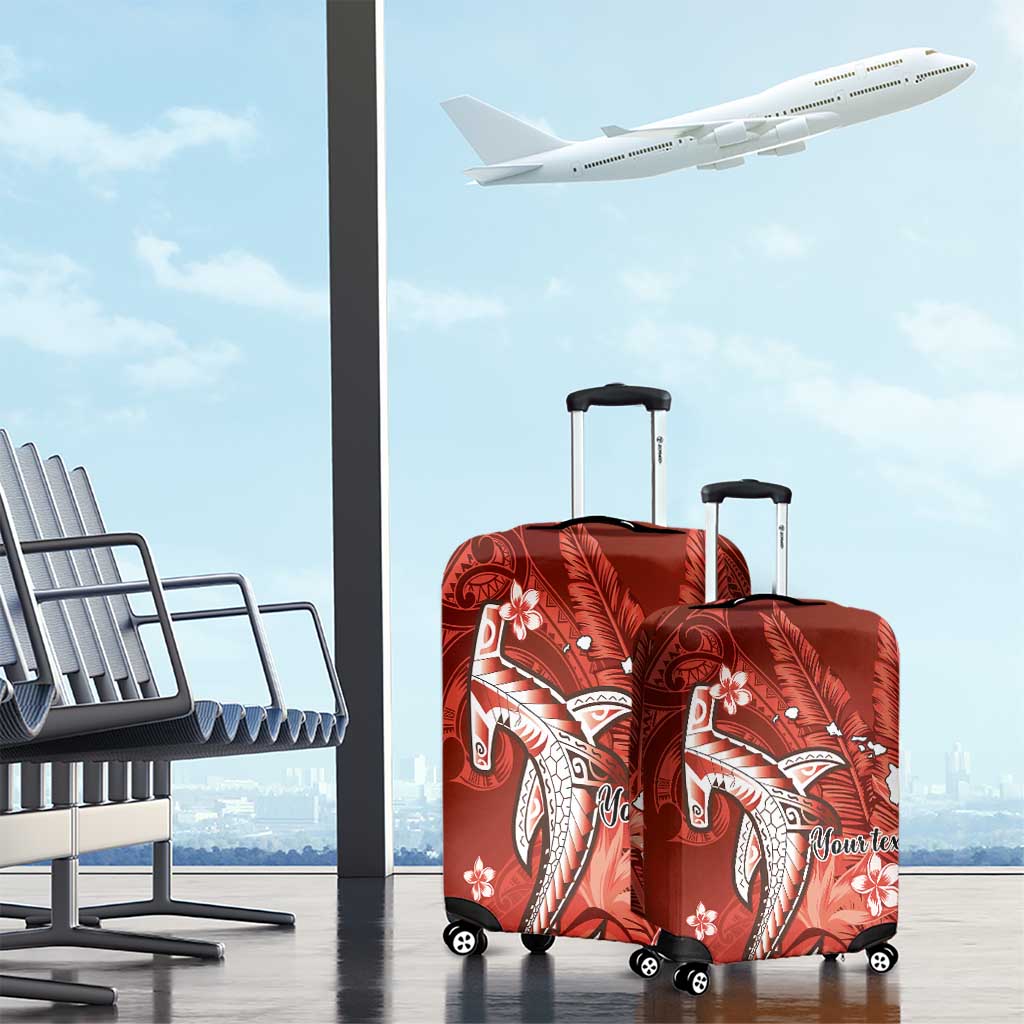 Personalized Hawaiian Maori Hammerhead Shark Luggage Cover Ulaula Plumeria - Polynesian Pride