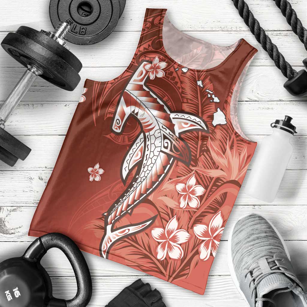 Personalized Hawaiian Maori Hammerhead Shark Men Tank Top Ulaula Plumeria - Polynesian Pride