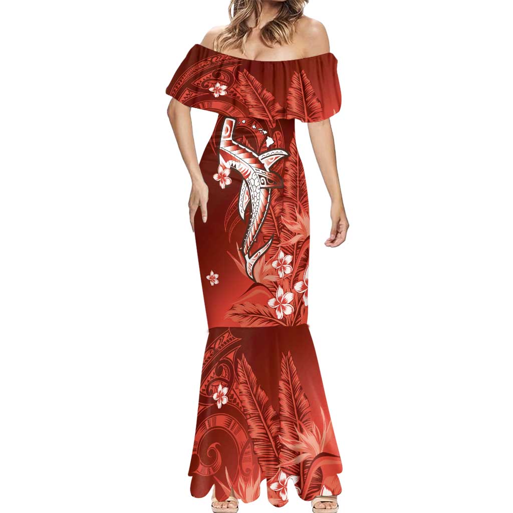 Personalized Hawaiian Maori Hammerhead Shark Mermaid Dress Ulaula Plumeria - Polynesian Pride
