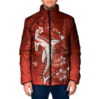 Personalized Hawaiian Maori Hammerhead Shark Padded Jacket Ulaula Plumeria - Polynesian Pride
