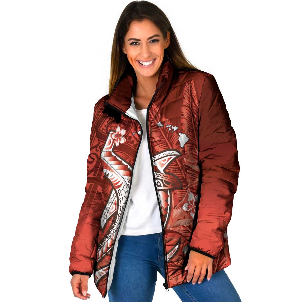 Personalized Hawaiian Maori Hammerhead Shark Padded Jacket Ulaula Plumeria - Polynesian Pride