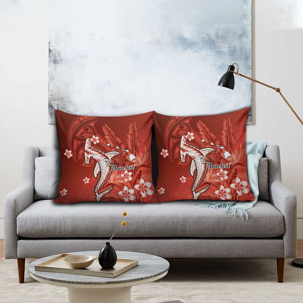 Personalized Hawaiian Maori Hammerhead Shark Pillow Cover Ulaula Plumeria - Polynesian Pride