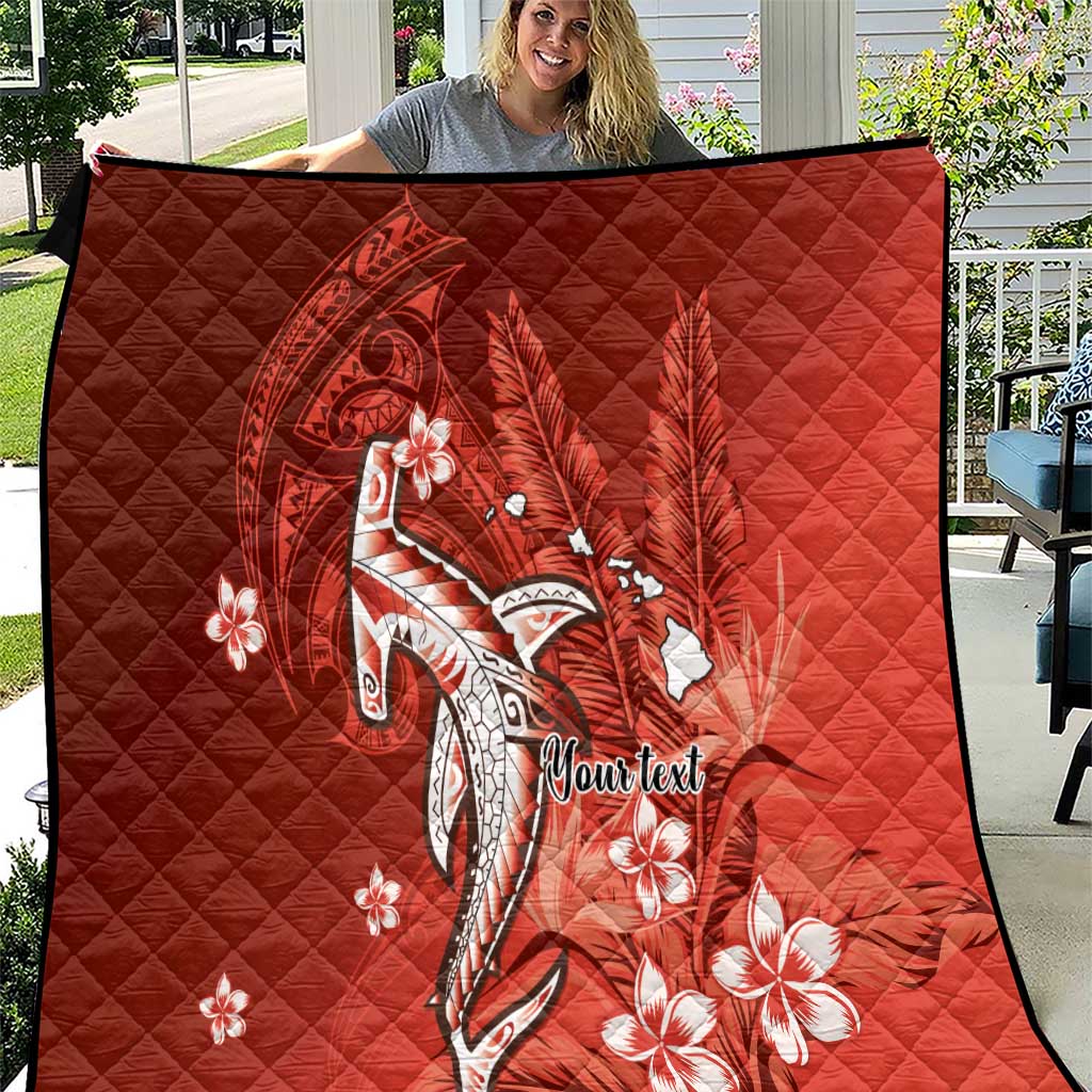 Personalized Hawaiian Maori Hammerhead Shark Quilt Ulaula Plumeria LT9 Red - Polynesian Pride