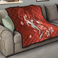 Personalized Hawaiian Maori Hammerhead Shark Quilt Ulaula Plumeria - Polynesian Pride