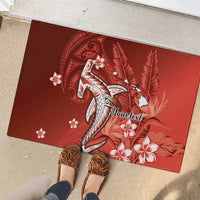 Personalized Hawaiian Maori Hammerhead Shark Rubber Doormat Ulaula Plumeria - Polynesian Pride
