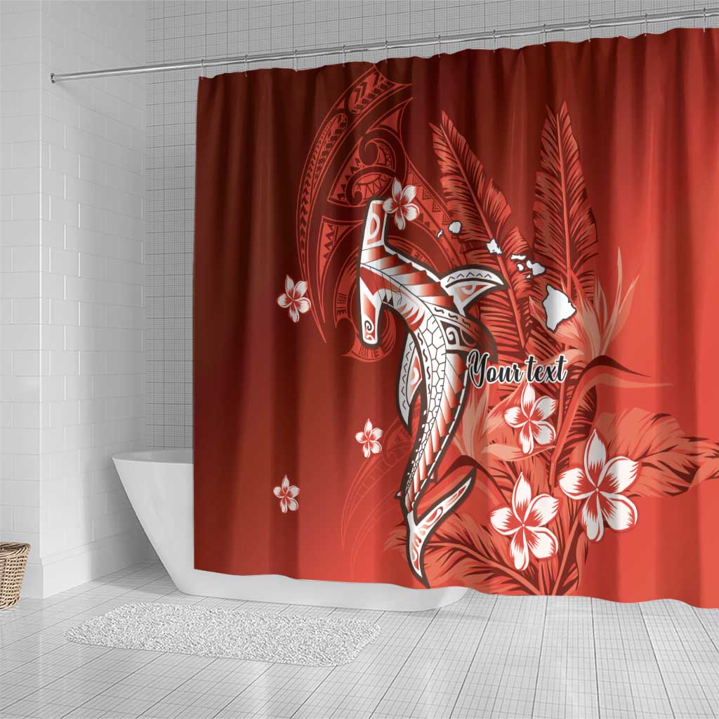 Personalized Hawaiian Maori Hammerhead Shark Shower Curtain Ulaula Plumeria LT9 - Polynesian Pride