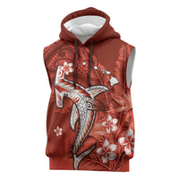 Personalized Hawaiian Maori Hammerhead Shark Sleeveless Hoodie Ulaula Plumeria - Polynesian Pride
