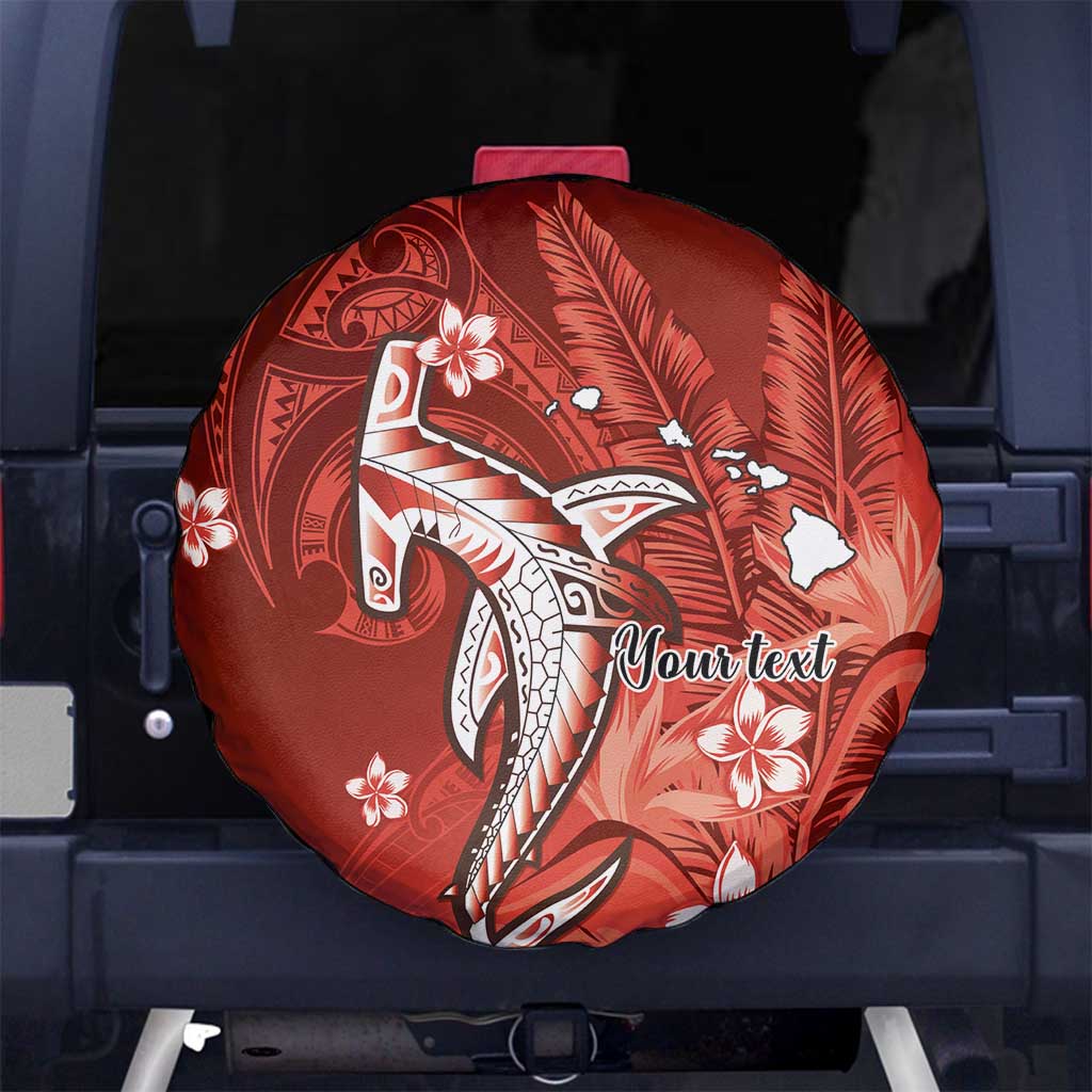 Personalized Hawaiian Maori Hammerhead Shark Spare Tire Cover Ulaula Plumeria - Polynesian Pride