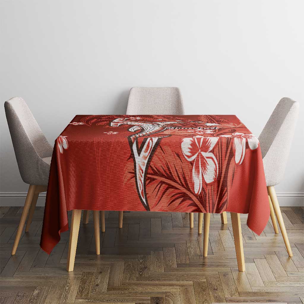Personalized Hawaiian Maori Hammerhead Shark Tablecloth Ulaula Plumeria - Polynesian Pride