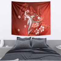 Personalized Hawaiian Maori Hammerhead Shark Tapestry Ulaula Plumeria - Polynesian Pride