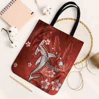Personalized Hawaiian Maori Hammerhead Shark Tote Bag Ulaula Plumeria - Polynesian Pride