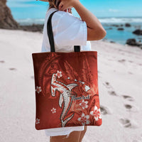 Personalized Hawaiian Maori Hammerhead Shark Tote Bag Ulaula Plumeria - Polynesian Pride