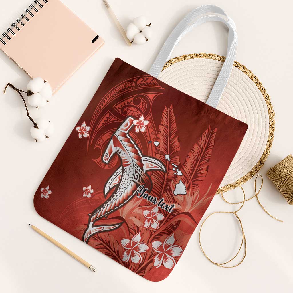 Personalized Hawaiian Maori Hammerhead Shark Tote Bag Ulaula Plumeria - Polynesian Pride