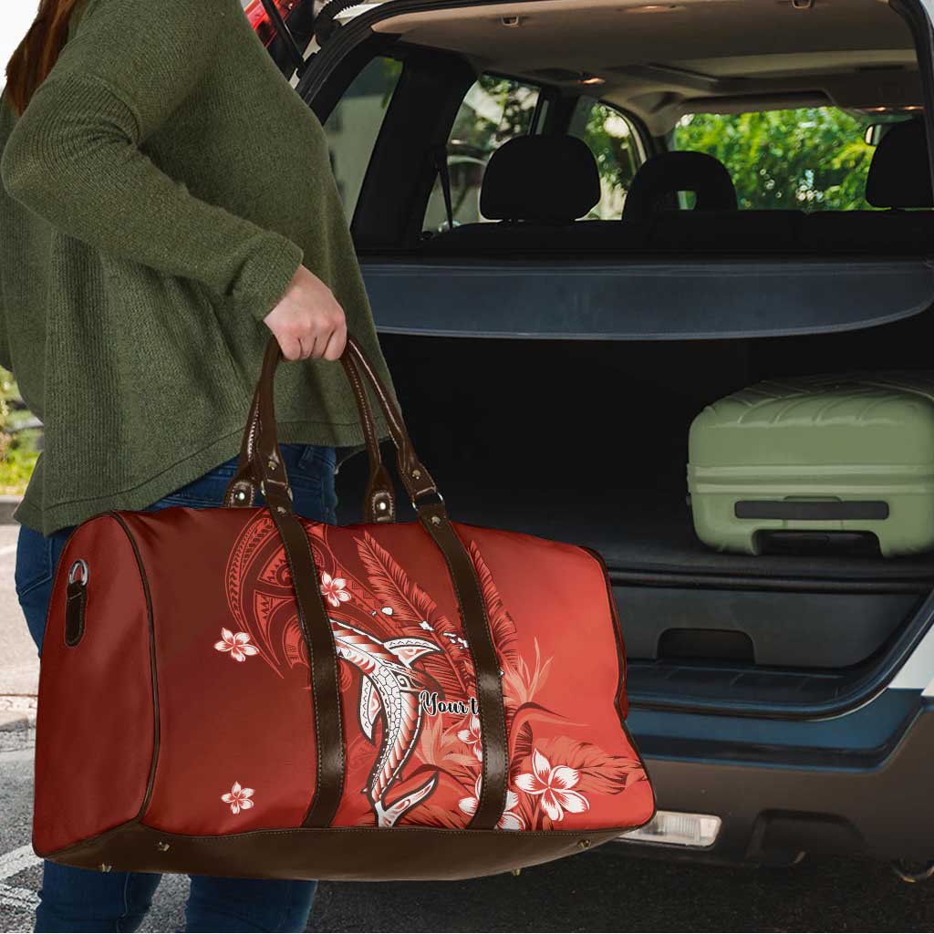 Personalized Hawaiian Maori Hammerhead Shark Travel Bag Ulaula Plumeria - Polynesian Pride