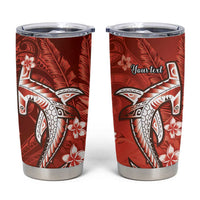 Personalized Hawaiian Maori Hammerhead Shark Tumbler Cup Ulaula Plumeria - Polynesian Pride