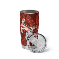 Personalized Hawaiian Maori Hammerhead Shark Tumbler Cup Ulaula Plumeria - Polynesian Pride