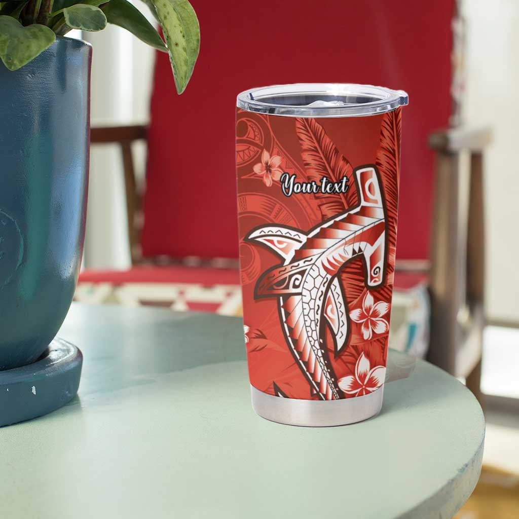 Personalized Hawaiian Maori Hammerhead Shark Tumbler Cup Ulaula Plumeria - Polynesian Pride