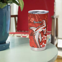 Personalized Hawaiian Maori Hammerhead Shark Tumbler Cup Ulaula Plumeria - Polynesian Pride