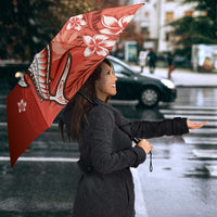 Personalized Hawaiian Maori Hammerhead Shark Umbrella Ulaula Plumeria - Polynesian Pride