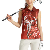 Personalized Hawaiian Maori Hammerhead Shark Women Sleeveless Polo Shirt Ulaula Plumeria - Polynesian Pride