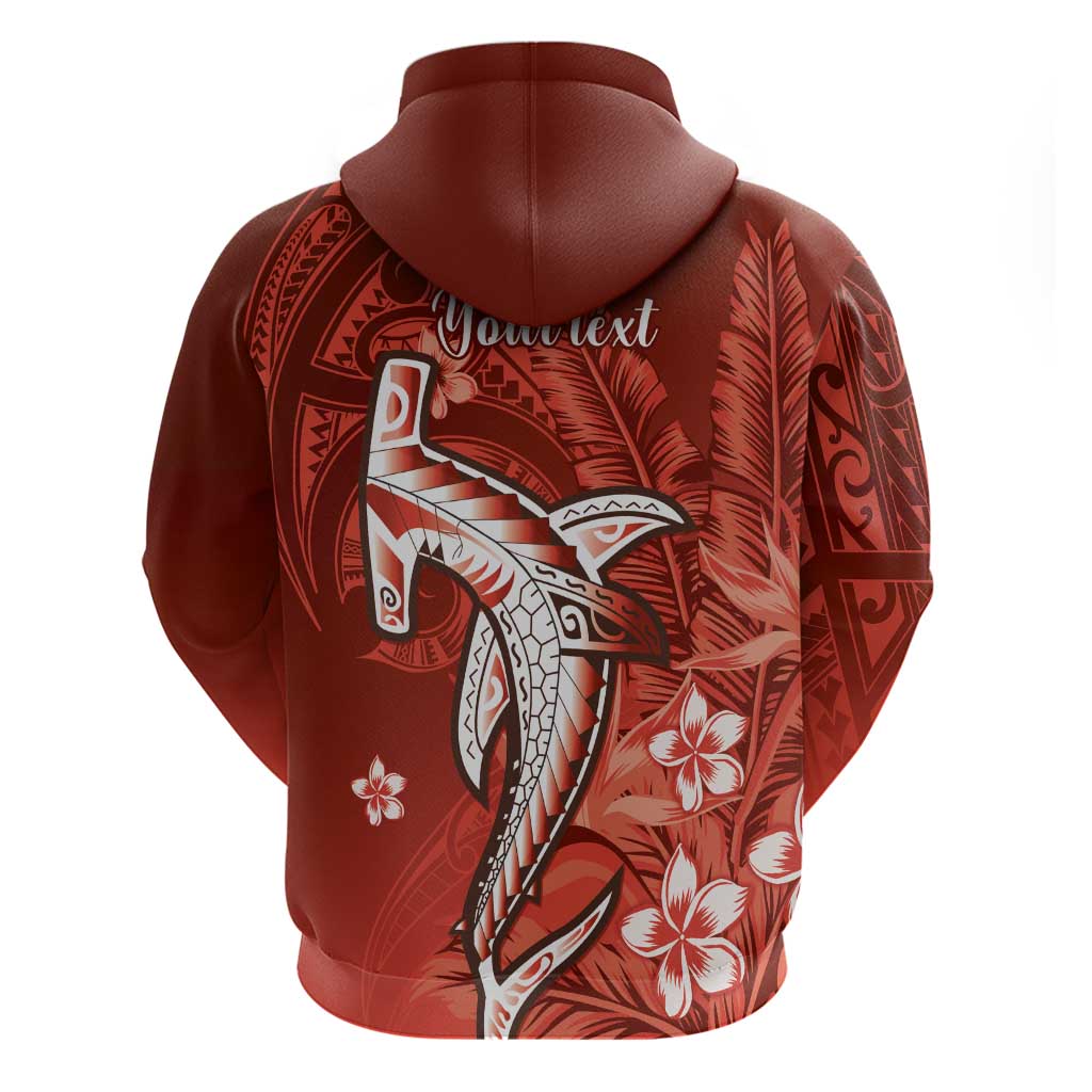 Personalized Hawaiian Maori Hammerhead Shark Zip Hoodie Ulaula Plumeria - Polynesian Pride