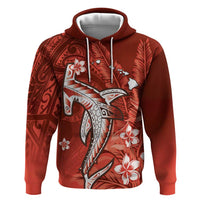 Personalized Hawaiian Maori Hammerhead Shark Zip Hoodie Ulaula Plumeria - Polynesian Pride