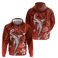 Personalized Hawaiian Maori Hammerhead Shark Zip Hoodie Ulaula Plumeria - Polynesian Pride