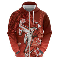 Personalized Hawaiian Maori Hammerhead Shark Zip Hoodie Ulaula Plumeria - Polynesian Pride