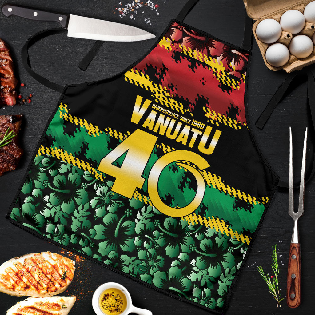 Vanuatu 46th Year Anniversary Apron 30 July 1980 Hibiscus Seamless Pattern LT9 Black - Polynesian Pride