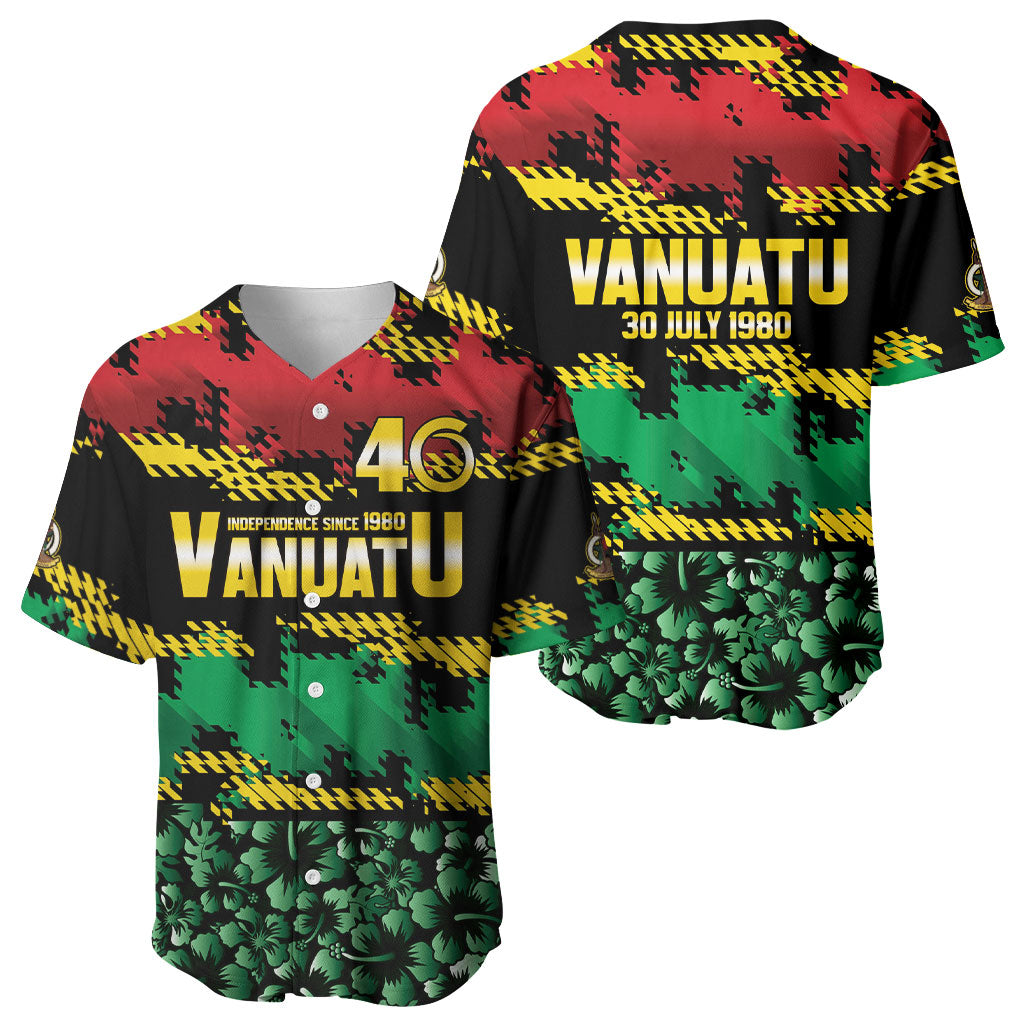 Vanuatu 46th Year Anniversary Baseball Jersey 30 July 1980 Hibiscus Seamless Pattern LT9 - Polynesian Pride