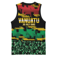 Vanuatu 46th Year Anniversary Basketball Jersey 30 July 1980 Hibiscus Seamless Pattern LT9 - Polynesian Pride