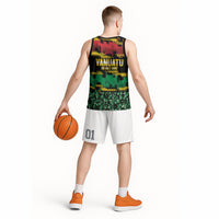 Vanuatu 46th Year Anniversary Basketball Jersey 30 July 1980 Hibiscus Seamless Pattern LT9 - Polynesian Pride