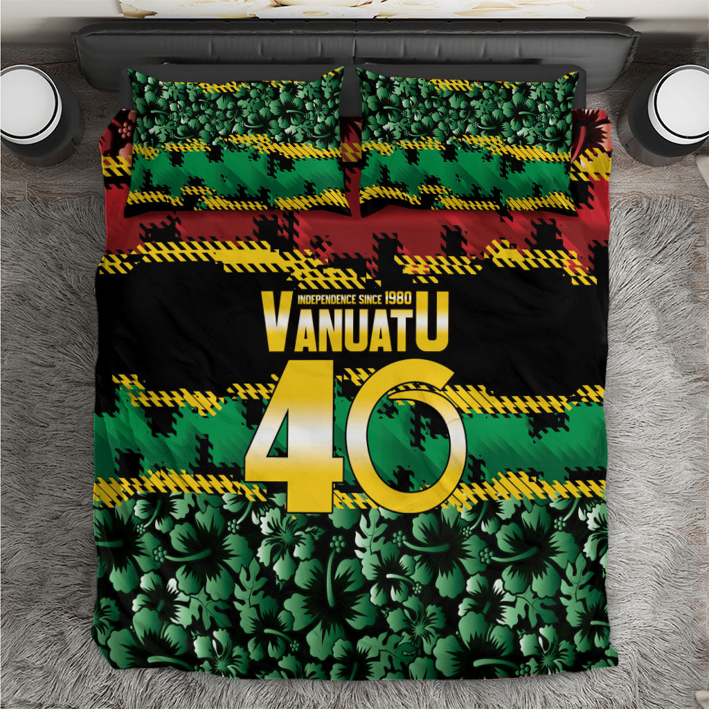 Vanuatu 46th Year Anniversary Bedding Set 30 July 1980 Hibiscus Seamless Pattern LT9 Black - Polynesian Pride