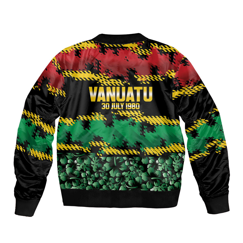 Vanuatu 46th Year Anniversary Bomber Jacket 30 July 1980 Hibiscus Seamless Pattern LT9 - Polynesian Pride
