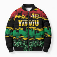 Vanuatu 46th Year Anniversary Bomber Puffer Jacket 30 July 1980 Hibiscus Seamless Pattern LT9 Unisex Black - Polynesian Pride